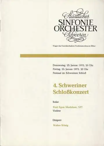 Staatliches Sinfonieorchester Schwerin, Walter König, Dieter Klett: Programmheft 4. Schweriner Schloßkonzert 25. Januar 1973 (18). 