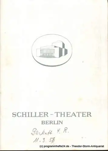 Schiller-Theater Berlin, Barlog Boleslaw, Beßler Albert: Programmheft Dame Kobold Calderon Schiller-Theater 1956. 