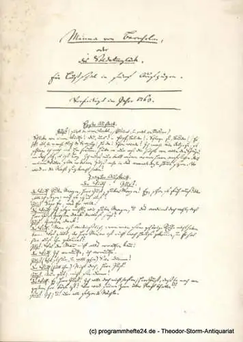 Schiller-Theater Berlin, Barlog Boleslaw, Beßler Albert: Programmheft G. E. Lessing Minna von Barnhelm Schiller-Theater 1958. 