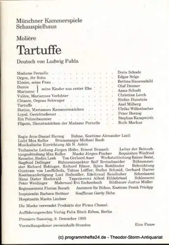 Münchner Kammerspiele Schauspielhaus, Dieter Dorn: Programmheft Moliere Tartuffe Premiere Samstag, 9. Dezember 1995 Spielzeit 1995 / 96 Heft 2. 