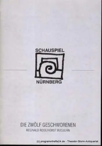 Städtische Bühnen Nürnberg, Schauspiel Nürnberg, Holger Berg, Gröschel Christian: Programmheft Reginald Rose Die zwölf Geschworenen Premiere 19. Dezember 1998 Kammerspiele Spielzeit 1998/99 Heft 44. 