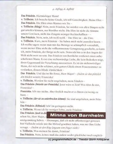 Staatsschauspiel Dresden, Schauspielhaus, Holk Freytag, Müller-Merten Heike: Programmheft Minna von Barnhelm oder Das Soldatenglück von Gotthold Ephraim Lessing. Premiere am 7. November 2001. Spielzeit 2001 / 2002. 