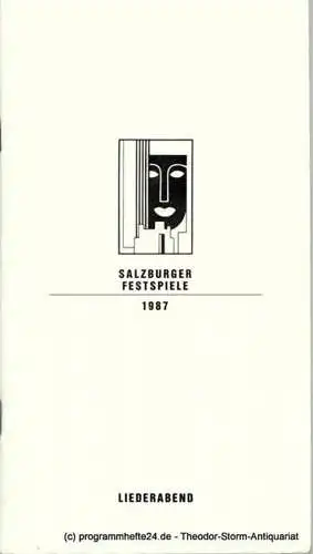 Salzburger Festspiele: Programmheft Liederabend Salzburger Festspiele 1987 Hermann Prey. 