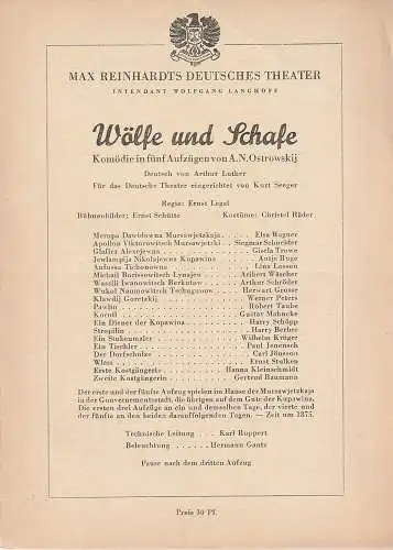 Max Reinhardts Deutsches Theater, Wolfgang Langhoff: Programmheft A. N. Ostrowskij WÖLFE UND SCHAFE. 