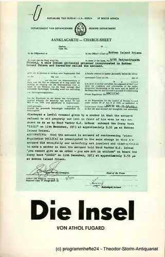 Deutsches Theater und Kammerspiele Berlin, Staatstheater der DDR, Gerhard Wolfram, Joachim Fiebach, Manfred Bofinger: Programmheft DIE INSEL von Athol Fugard. 92. Spielzeit. 