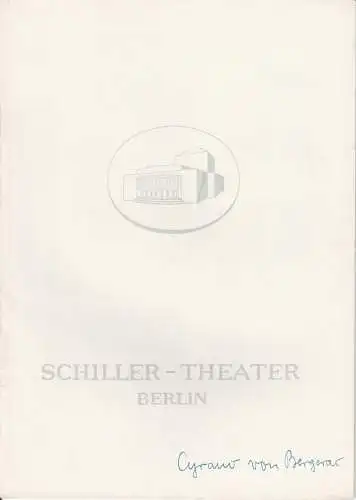 Schiller Theater Berlin, Boleslaw Barlog, Albert Beßler: Programmheft Cyrano von Bergerac. Schiller Theater Berlin 1960. 