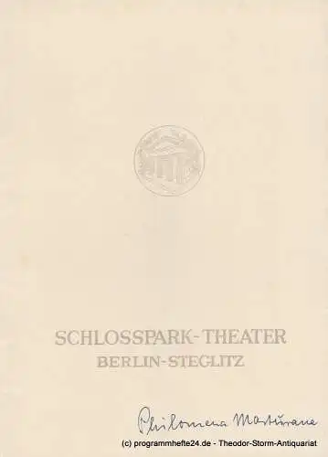 Schlosspark  Theater Berlin-Steglitz, Boleslaw Barlog: Programmheft Philomena Marturano. Komödie von Eduardo de Filippo. Spielzeit 1952 / 53 Heft 20. 