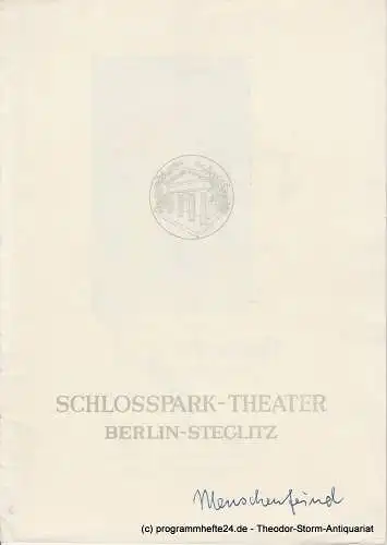 Schlosspark  Theater Berlin-Steglitz, Boleslaw Barlog: Programmheft Der Menschenfeind. Komödie von Moliere. Spielzeit 1958 / 59 Heft 76. 