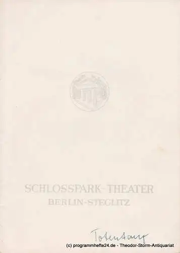 Schlosspark  Theater Berlin-Steglitz, Boleslaw Barlog: Programmheft TOTENTANZ von August Strindberg. Spielzeit 1960 / 61 Heft 94. 