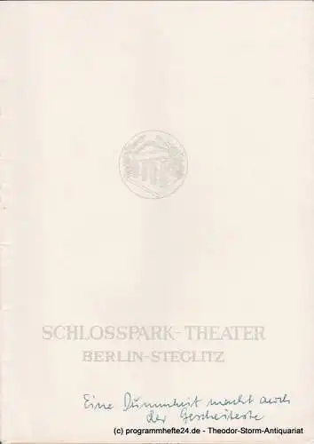Schlosspark  Theater Berlin-Steglitz, Boleslaw Barlog: Programmheft Eine Dummheit macht auch der Gescheiteste. Schlosspark Theater 1960. 
