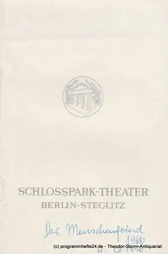 Schlosspark  Theater Berlin-Steglitz, Boleslaw Barlog: Programmheft Der Menschenfeind oder Der verliebte Melancholiker von Moliere. Spielzeit 1966 / 67. 