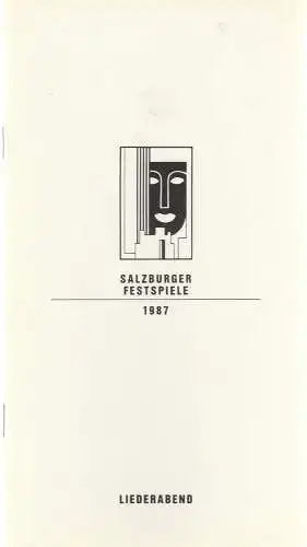 Salzburger Festspiele: Programmheft LIEDERABEND HERMANN PREY 4. August 1987 Großes Festspielhaus Salzburger Festspiele 1987. 