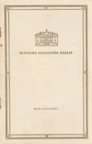 Deutsche Staatsoper Berlin, Günter Rimkus: Programmheft  Wolfgang Amadeus Mozart DON GIOVANNI 8. Juli 1958. 