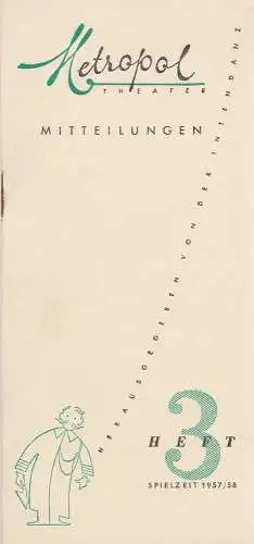 Metropol-Theater, Hans Pitra, Rainer Northmann, Frans Haacken, Jürgen Simon ( Foto ): Programmheft Johann Strauss WIENER BLUT Spielzeit 1957 / 58 Heft 3. 