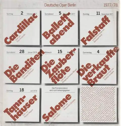 Deutsche Oper Berlin, Siegfried Palm: Deutsche Oper Berlin Spielzeit 1977 / 78. 