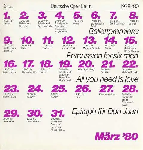 Deutsche Oper Berlin, Siegfried Palm, Karl Dietrich Gräwe: Deutsche Oper Berlin Spielzeit 1979 / 89 Heft 6 März Don Juan. 