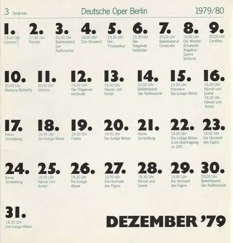Deutsche Oper Berlin, Siegfried Palm, Karl Dietrich Gräwe: Deutsche Oper Berlin Spielzeit 1979 / 80 Heft 3 Dezember 79 Die lustige Witwe. 