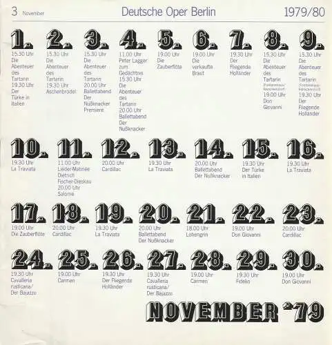 Deutsche Oper Berlin, Siegfried Palm, Karl Dietrich Gräwe: Deutsche Oper Berlin Spielzeit 1979 / 80 Heft 3 November 79. 