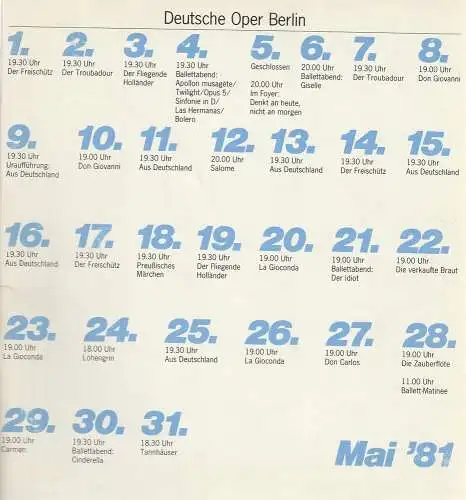Deutsche Oper Berlin, Siegfried Palm, Karl Dietrich Gräwe: Deutsche Oper Berlin Spielzeit 1980 / 81 Mai 81. 