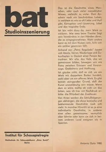 bat Studiotheater des Instituts für Schauspielregie, Hochschule für Schauspielkunst Ernst Bloch Berlin, Werner Heinitz, Wolfhard Theile: Programmheft Antonio Gala DIE HEILIGE HURE 1984. 