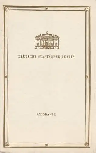 Deutsche Staatsoper Berlin, Werner Otto: Programmheft Georg Friedrich Händel ARIODANTE 14. Januar 1961. 