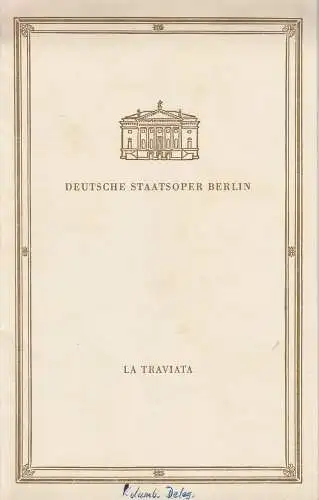 Deutsche Staatsoper Berlin, Werner Otto, Joseph Hegenbarth: Programmheft Giuseppe Verdi LA TRAVIATA 16. Mai 1959. 