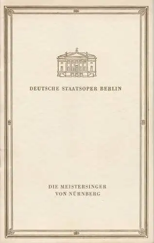 Deutsche Staatsoper Berlin, Werner Otto: Programmheft Richard Wagner DIE MEISTERSINGER VON NÜRNBERG 16. Februar 1958. 