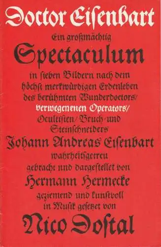 Metropol-Theater, Hans Pitra, Kurt Damies, Thomas Schleusing: Programmheft Nico Dostal DOCTOR EISENBART Spielzeit 1968 / 69. 