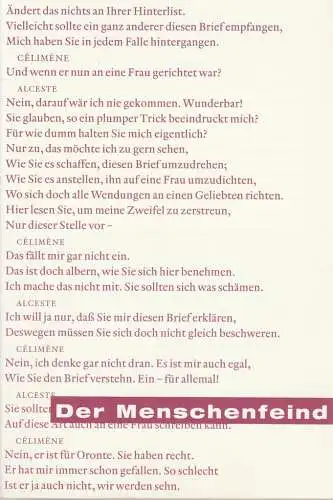 Staatsschauspiel Dresden, Holk Freytag, Karla Kochte, Claudia und Matthias Wittig, HL Böhme ( Fotos ): Programmheft Moliere DER MENSCHENFEIND Premiere 24. Januar 2004 Schauspielhaus Spielzeit 2003 / 2004. 
