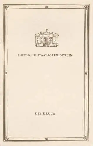 Deutsche Staatsoper Berlin, Günter Rimkus, Renate Jessel: Programmheft Carl Orff DIE KLUGE ca. 1964. 