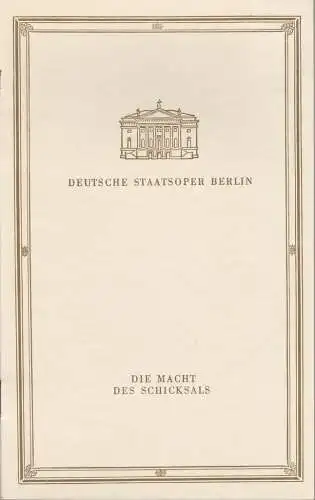 Deutsche Staatsoper Berlin, Günter Rimkus, Gerhard Vontra: Programmheft Giuseppe Verdi DIE MACHT DES SCHICKSALS ca. 1959. 