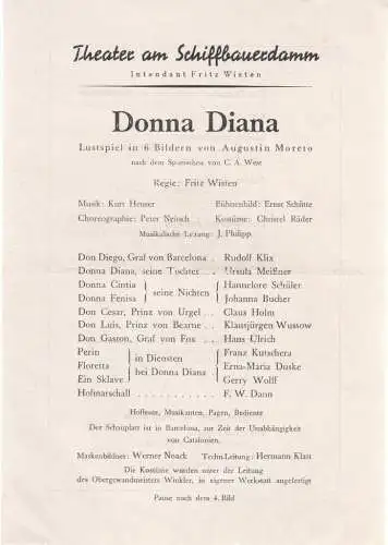 Theater am Schiffbauerdamm, Fritz Wisten: Theaterzettel Augustin Moreto DONNA DIANA 1950. 