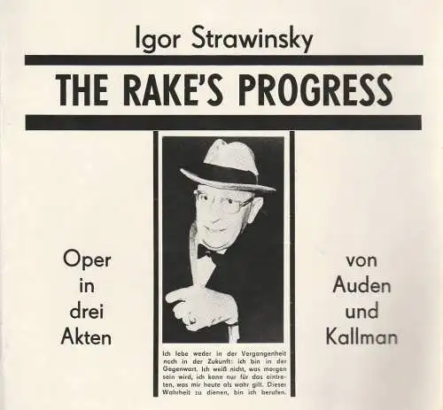 Komische Oper Berlin, Frank Schneider, Karl-Heinz Drescher, Lothar Scharsich: Programmheft Igor Strawinsky THE RAKE'S PROGRESS 22. Februar 1979. 