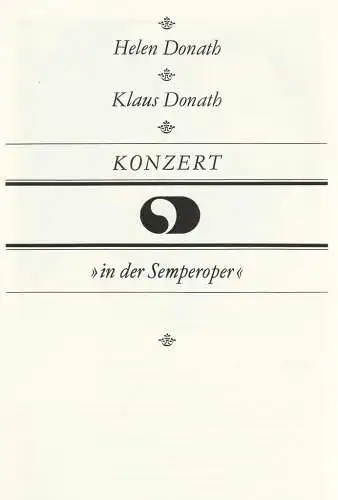 Staatsoper Dresden, Hella Bartnig: Programmheft KONZERT IN DER SEMPEROPER HELEN DONATH / KLAUS DONATH 30. August 1987. 