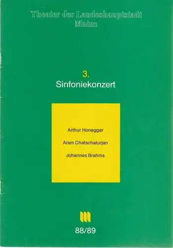 Theater der Ladeshauptstadt Mainz, Dietrich Taube, Thomas Lang: Programmheft 3. SINFONIEKONZERT Philharmonisches Orchester der Landeshauptstadt Mainz  4. + 5. November 1988 Spielzeit 1988 / 89 Mainzer Konzertheft Nr. 3. 