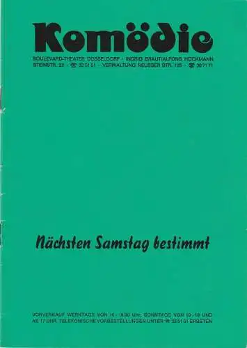 Komödie Boulevard-Theater Düsseldorf, Ingrid Braut, Alfons Höckmann, Horst Heinze: Programmheft Gene Stone NÄCHSTEN SAMSTAG BESTIMMT Spielzeit 1980 / 81 Heft 1. 