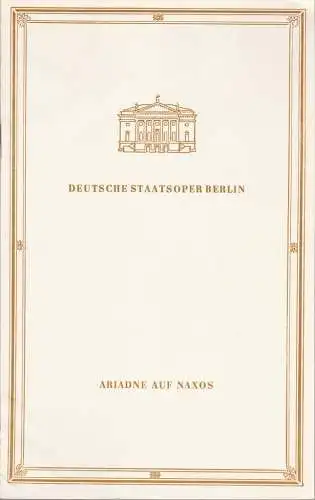 Deutsche Staatsoper Berlin, Deutsche Demokratische Republik, Günter Rimkus, Wilfried Werz: Programmheft Richard Strauss ARIADNE AUF NAXOS 27. Februar 1990. 