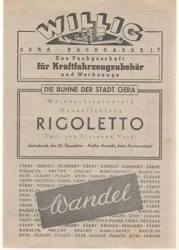 Bühne der Stadt Gera, Walter Brandt: Programmheft Friedrich Schiller KABALE UND LIEBE (Luise Millerin) ca. 1946. 