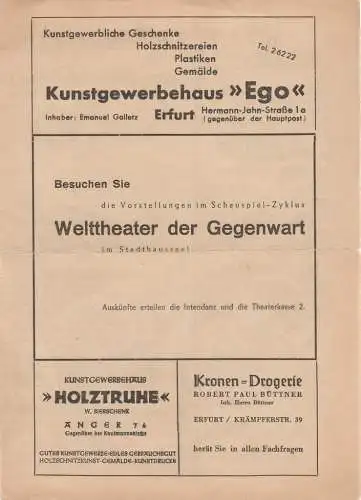 Städtische Bühnen Erfurt, Ernst Wiegand: Programmheft Friedrich Schiller DIE VERSCHWÖRUNG DES FIESKO ZU GENUA Spielzeit 1947 / 48. 