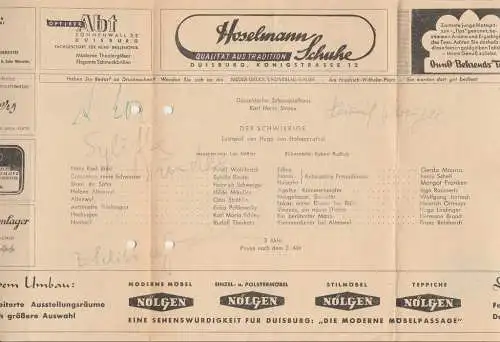 Städtische Bühnen  Duisburg, Düsseldorfer Schauspielhaus,  Karl Heinz Stroux: Programmheft Hugo von Hofmannsthal DER SCHWIERIGE  ca. 1957. 