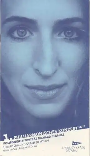 Staatstheater Cottbus, Martin Schüler, Evan Christ, Bernhard Lenort, Andreas Klose, Rut Sigurdardottir (Titelfoto): Programmheft 1. PHILHARMONISCHES KONZERT STRAUSS Staatstheater Cottbus 2017. 
