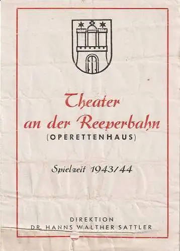 Staatliches Schauspielhaus Hamburg, Karl Wüstenhagen: Theaterzettel Goethe IPHIGENIE AUF TAURIS Staatliches Schauspielhaus Hamb. 1943. 