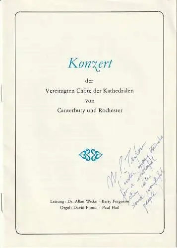 Vereinigte Chöre der Kathedralen von Canterbury und Rochester: Programmheft KONZERT DER VEREINIGTEN CHÖRE DER KATHEDRALEN VON CANTERBURY UND ROCHESTER  1988. 
