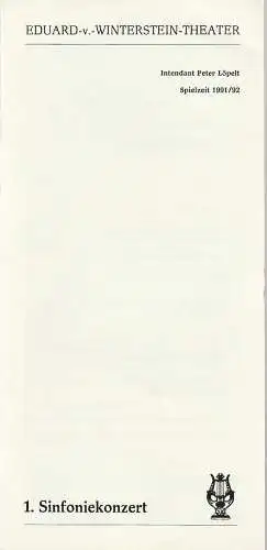 Eduard-von-Winterstein-Theater Annaberg, Peter Löpelt, Michael Eccarius: Programmheft 1. SINFONIEKONZERT 11. November 1991 ORCHESTER DES EDUARD-VON-WINTERSTEIN-THEATERS Spielzeit 1991 / 92 Heft 3. 
