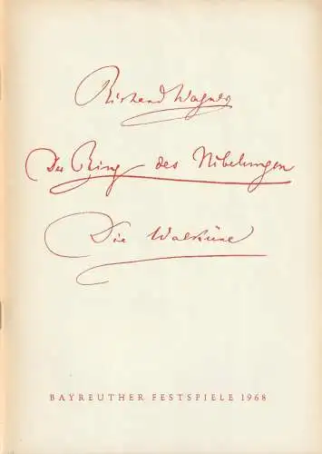 Bayreuther Festspiele, Wolfgang Wagner, Herbert Barth: Programmheft Richard Wagner DIE WALKÜRE Bayreuther Festspiele 1968. 