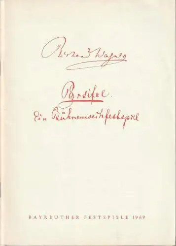Bayreuther Festspiele, Wolfgang Wagner, Herbert Barth: Programmheft Richard Wagner PARSIFAL Bayreuther Festspiele 1969. 