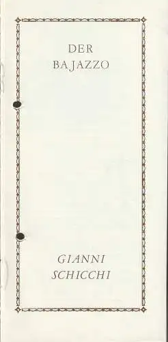 Theater der Stadt Plauen, Klaus Krampe, Albin Buchholz: Programmheft Leoncavallo DER BAJAZZO / Puccini GIANNI SCHICCI Premiere 15. Juni 1986 Spielzeit 1985 / 86 Heft 15. 