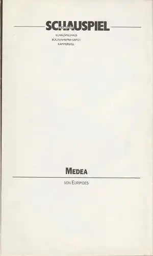 Schauspiel Frankfurt, Bockenheimer Depot, Kammerspiel, Johannes Lomberg: Programmheft Euripides MEDEA Premiere 17. Dezember 1993 Kammerspiel Spielzeit 1993 / 94. 