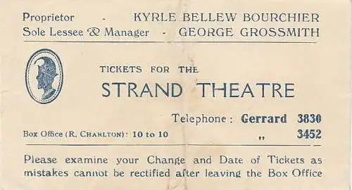 Strand Theatre London: TICKETS FOR THE STRAND THEATRE 1928 ( Ticket Envelope ). 