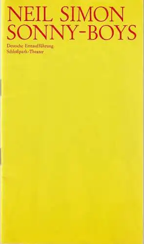Staatliche Schauspielbühnen Berlins, Hans Lietzau, Vreni Fellmann, Ernst Wendt: Programmheft Neil Simon SONNY - BOYS Premiere 23. Dezember 1973 Schloßpark-Theater Spielzeit 1973 / 74 Heft 26. 